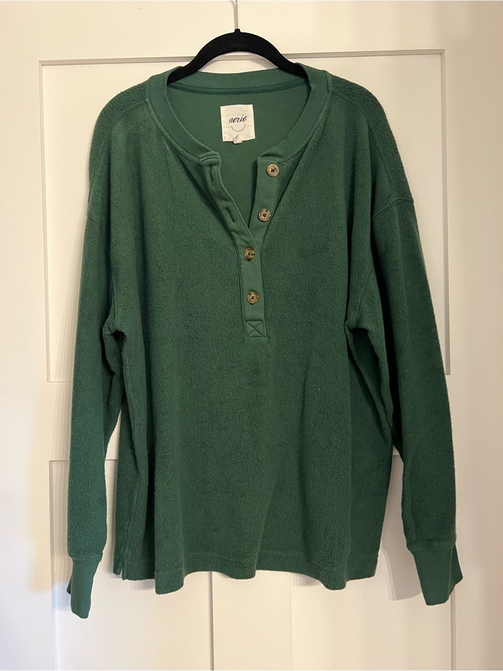 aerie Forest Green Henley V‑Neck Sweater